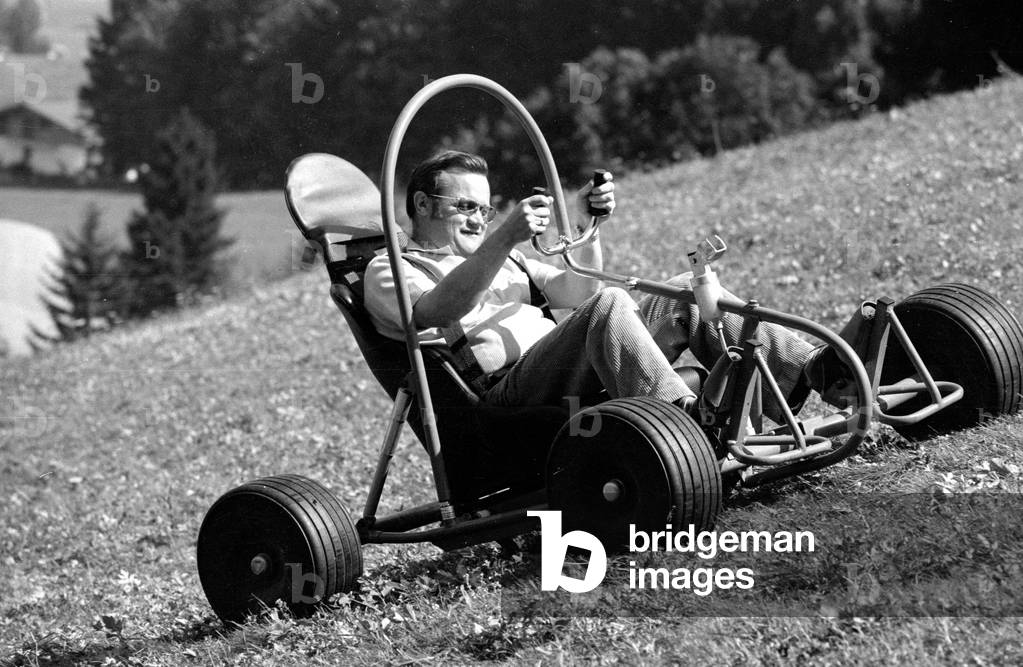 Downhill carts in Ruhpolding, 1974 (b/w photo)