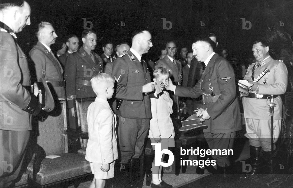 Adolf Hitler and Heinrich Himmler at the state occasion for Reinhard Heydrich 1942 (b/w photo)