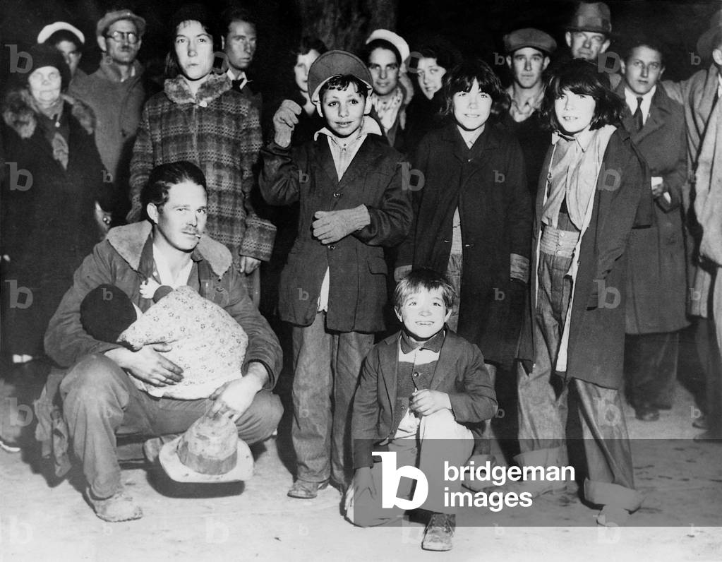 Children at an unemployment demonstration during the Great Depression, 1933 (b/w photo)