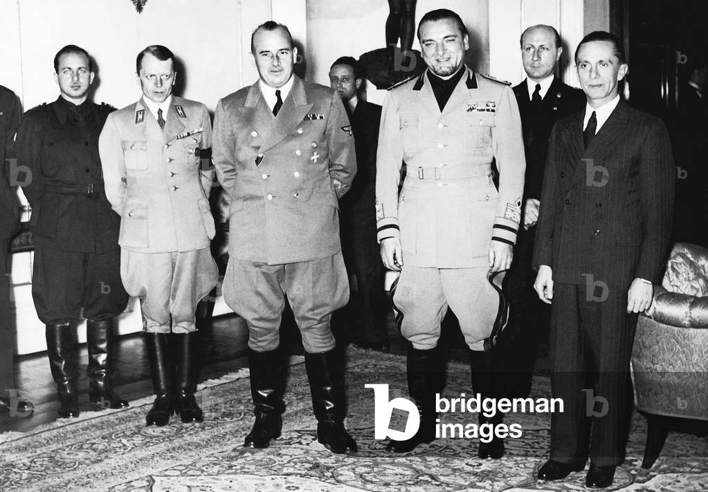 Hans Frank, Dino Grandi and Joseph Goebbels, 1940 (b/w photo)