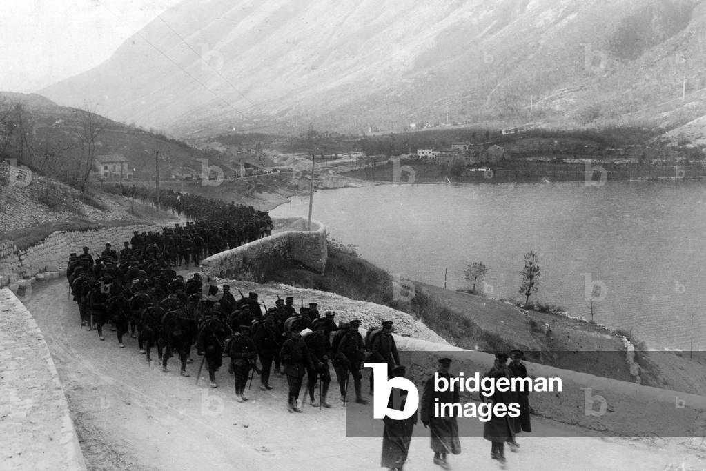 German storm troops on the march, 1917 (b/w photo)