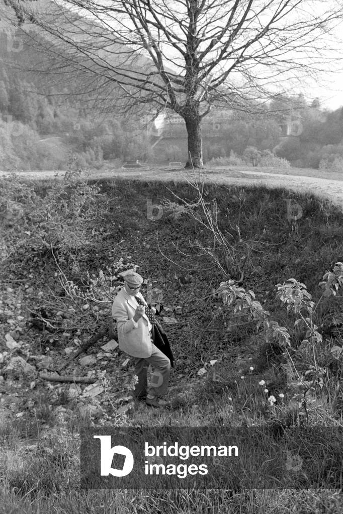 Bomb crater on the Obersalzberg, 1974 (b/w photo)