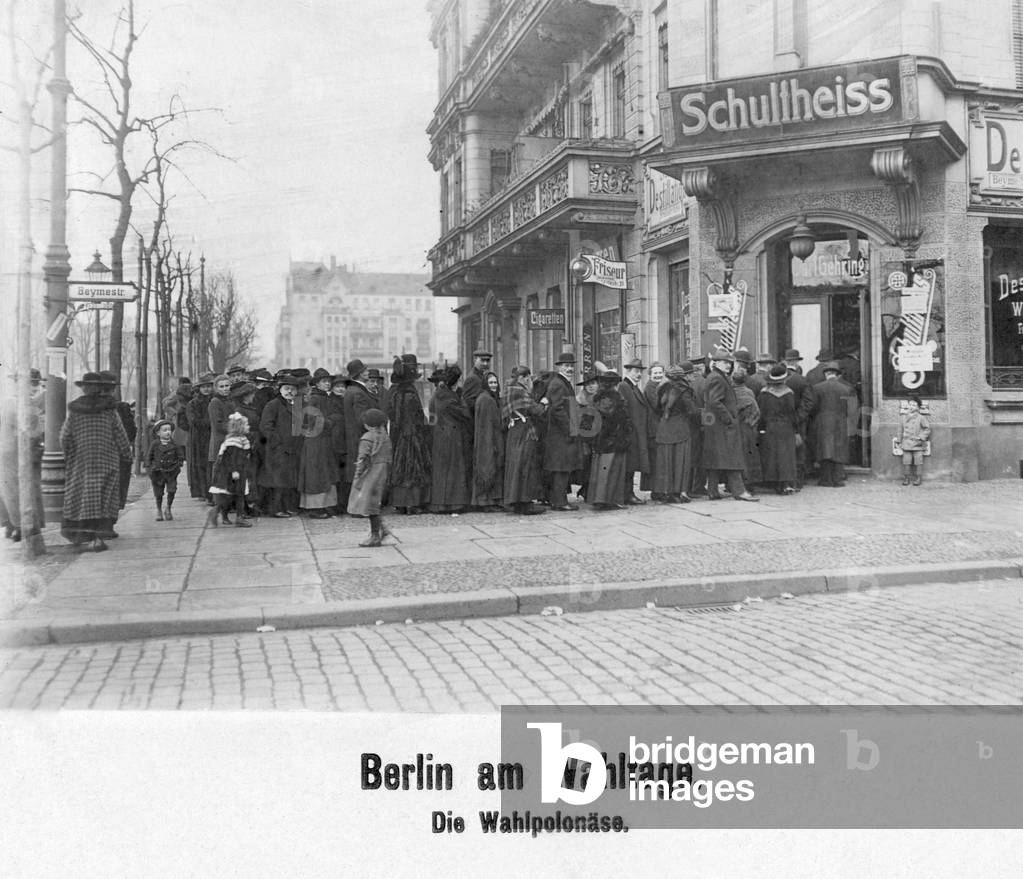 People standing in line in front of the polling station, 1919