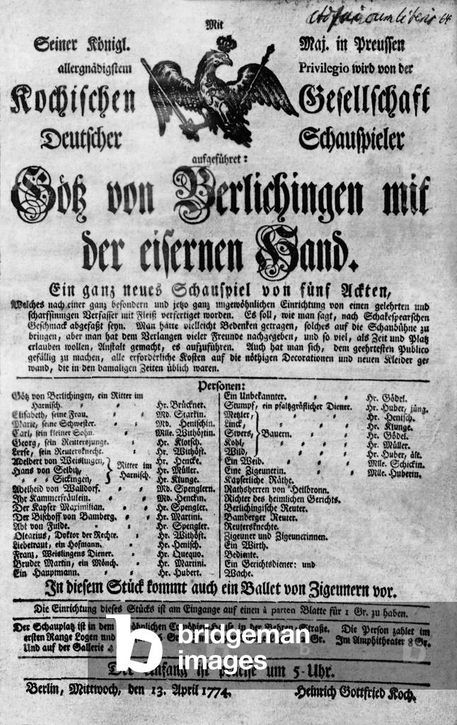 Program sheet for the premiere of 'Goetz von Berlichingen' (b/w photo)