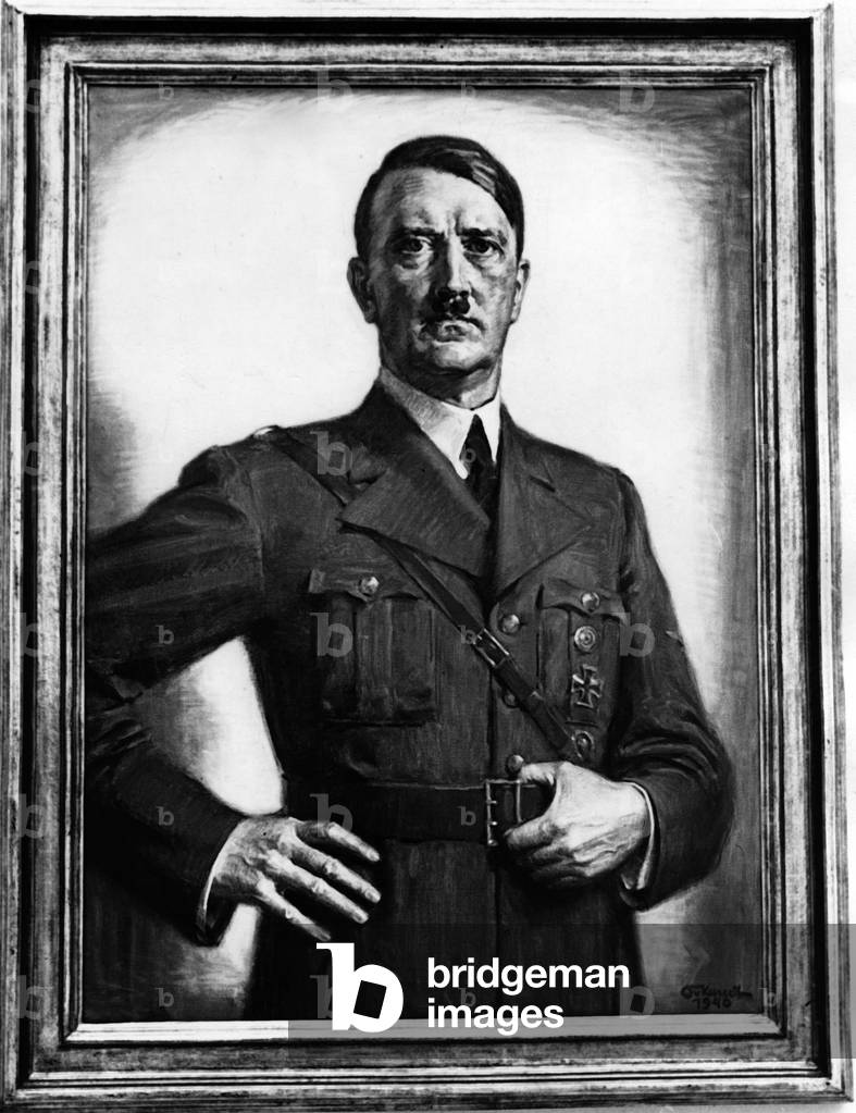 A portrait of Adolf Hitler, (b/w photo)