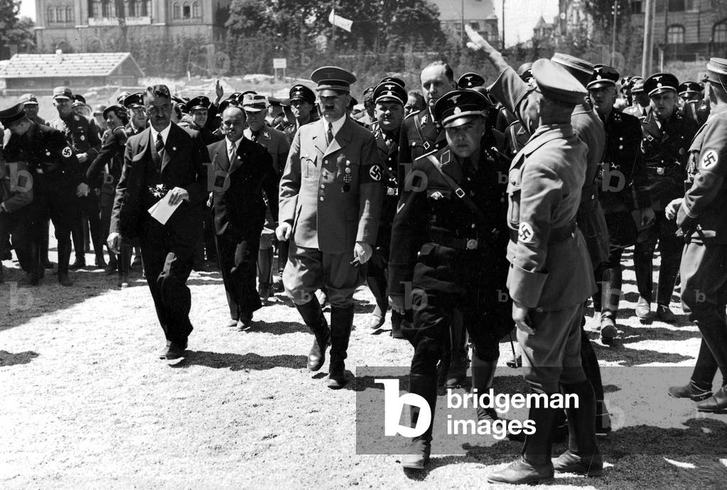 Adolf Hitler and Walther Darre at the Agricultural Exhibition in Munich, 1937 (b/w photo)