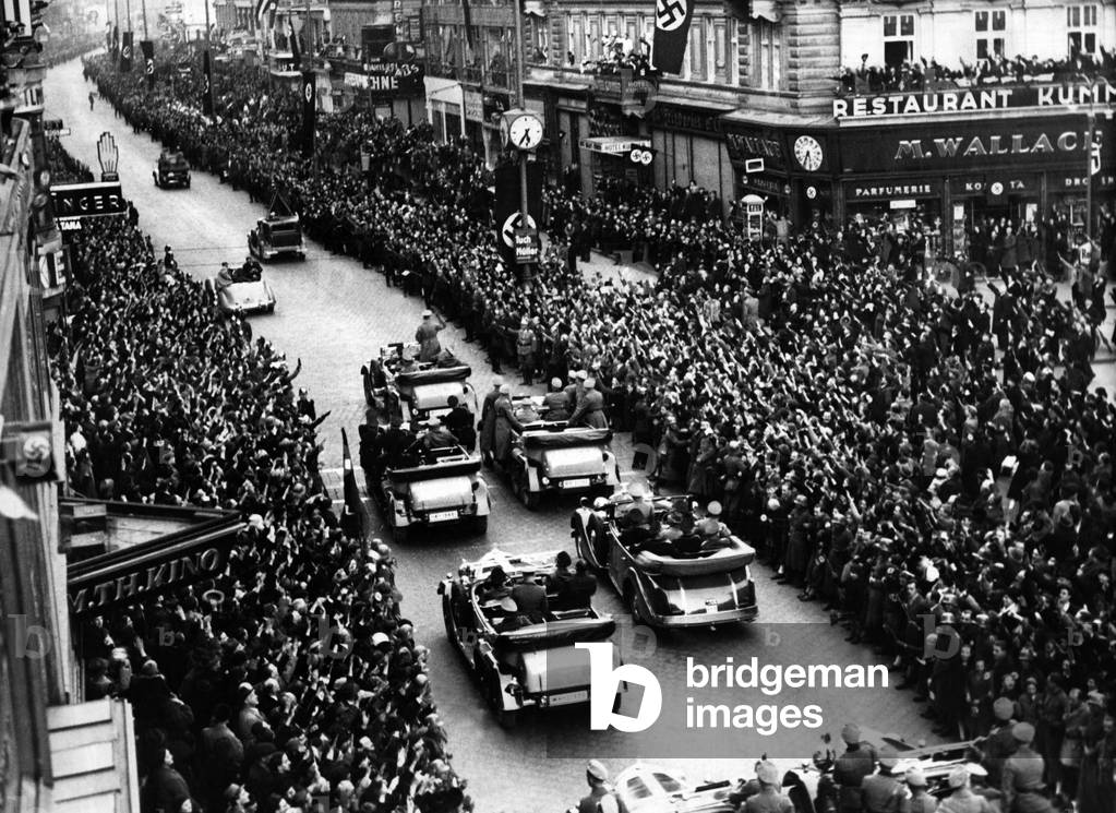 Adolf Hitler during the annexation of Austria to the German Reich, 1938 (b/w photo)