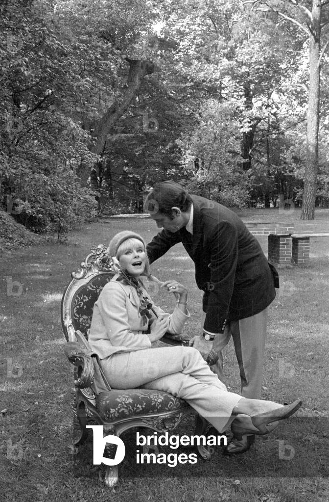 Elke Sommer with John Hyams in Berlin, 1966 (b/w photo)