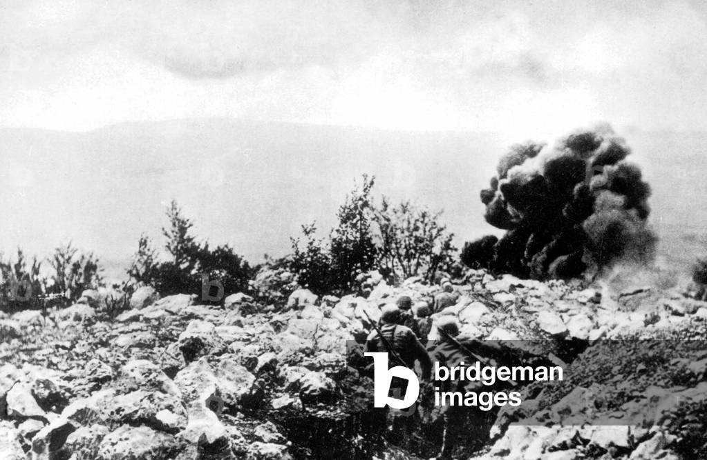Austrian soldiers at the front in Italy, 1918 (b/w photo)