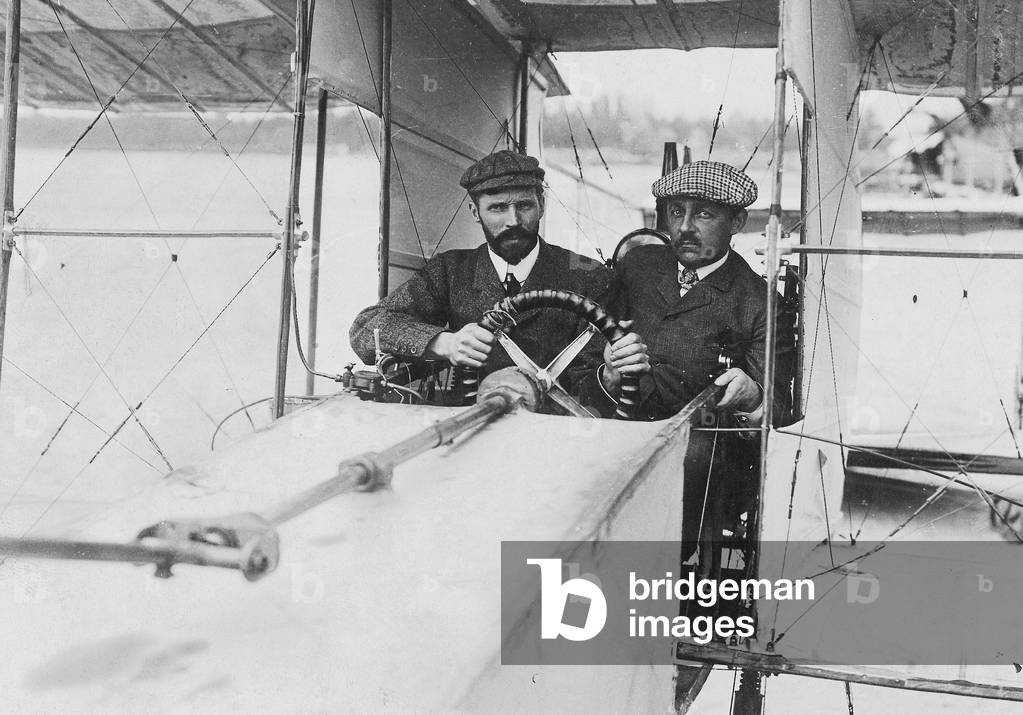 Henri Farman and Archdeacon, 1908 (b/w photo)