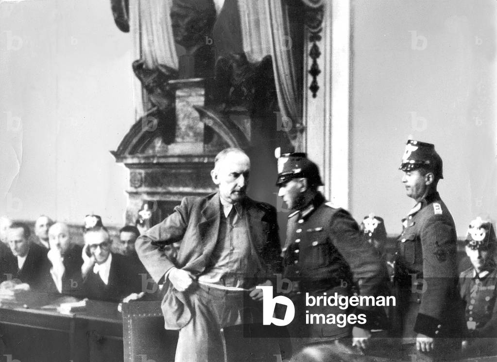 Erwin von Witzleben on trial in front of the People's Court (b/w photo)