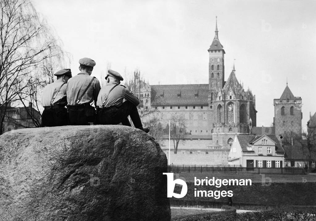 Hitler Youth before the Marienburg, 1937 (b/w photo)