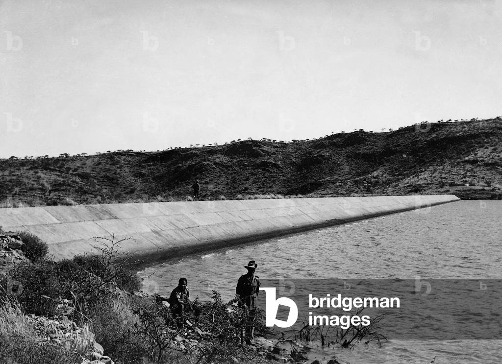 Reservoir near Windhoek in the former German South West Africa, 1935 (b/w photo)