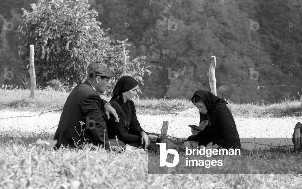 People on a meadow, 1960 (b/w photo)
