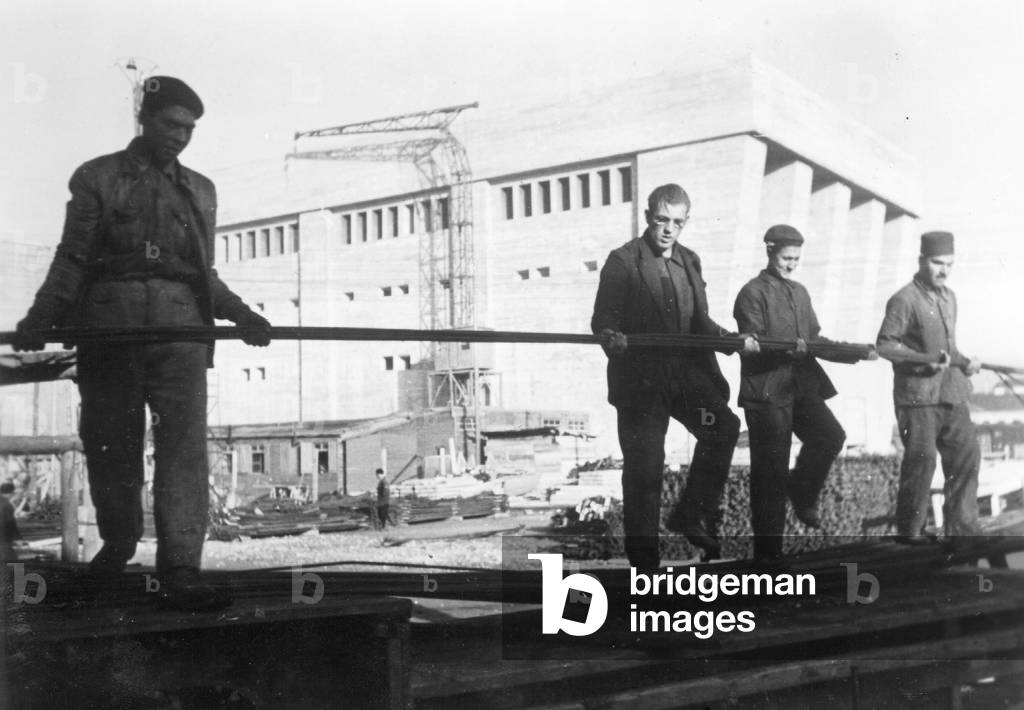 Construction Work on a German Submarine Bunkers in France, 1942   (b/w photo)