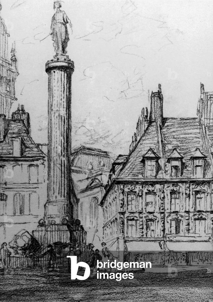 The old stock exchange in Lille (France) built in 17th century, on r, drawing, 19th century