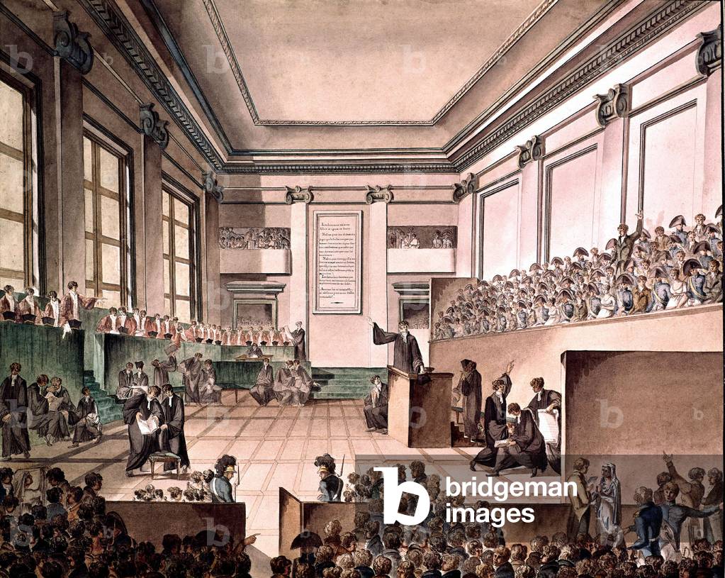 Trial of Georges Cadoudal (1771-1804) Chouan leader and Duke Jules Auguste Armand Marie de Polignac (1780-1847) in 1804, watercolor