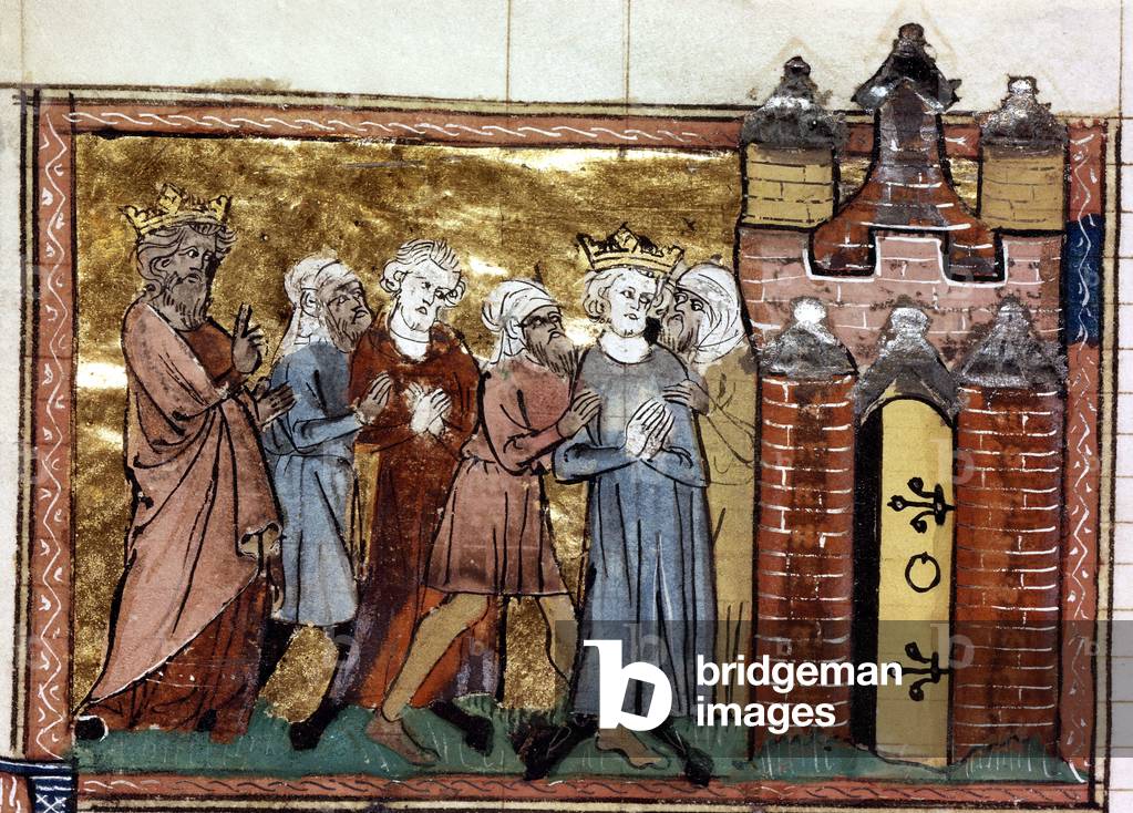 French king imprisonned in Egypt in 1250 during 7th crusade, 1337 illumination by the 