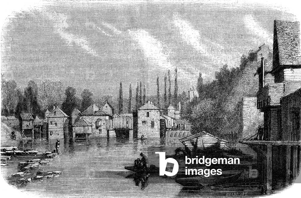 Le Mans, France : tanner's area, engraving after Grandsire, 19th century