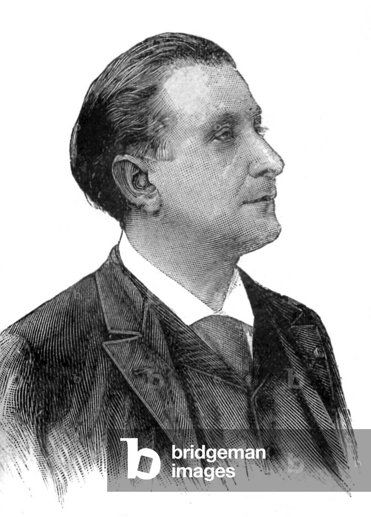 French playwright poet and novelist Francois Coppee (1842-1908) member of French Academy academicien, engraving by Robert Kastor c.1884?