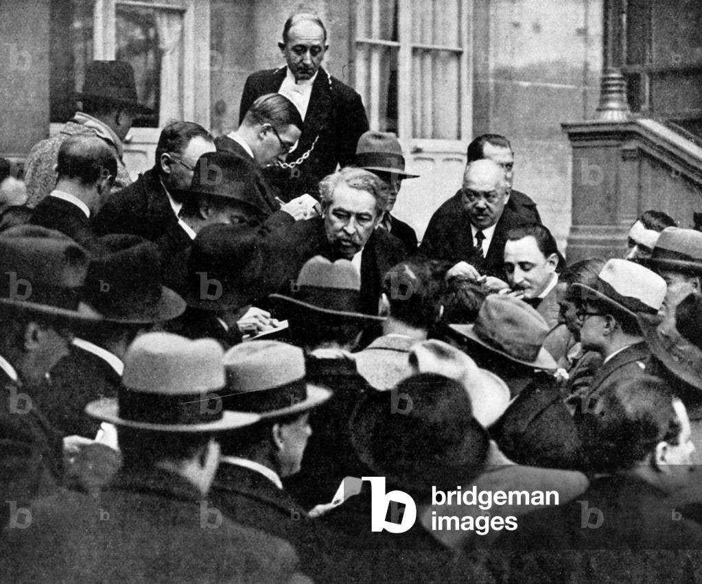 Aristide Briand, head of French state and minister of foreign affairs leaving Elysee palace, 1929