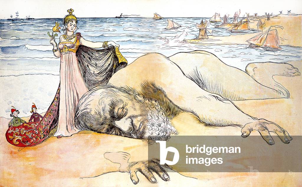 Cartoon of president Kruger of Transvaal in South Africa in 1883-1898 here drawn beached