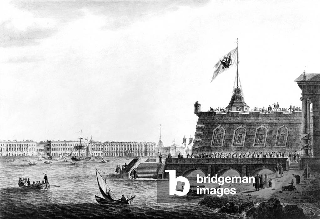 View of the Neva and the banks from the fortress in Saint Petersburg in the early 19th century, by Beggroff
