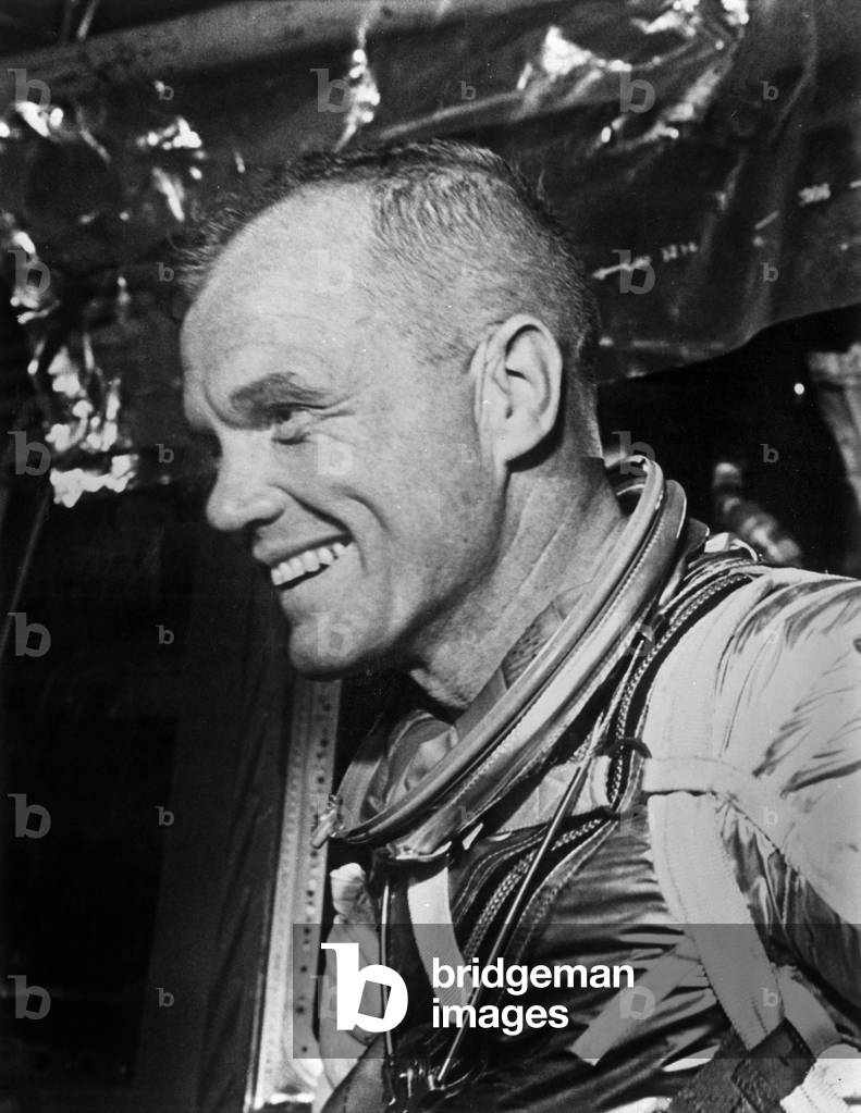 Astronaut John Glenn leaving the Mercury capsule during one of the pre-launch training exercises at Cape Canaveral, Florida, 1962, (Mercury project) photo NARA