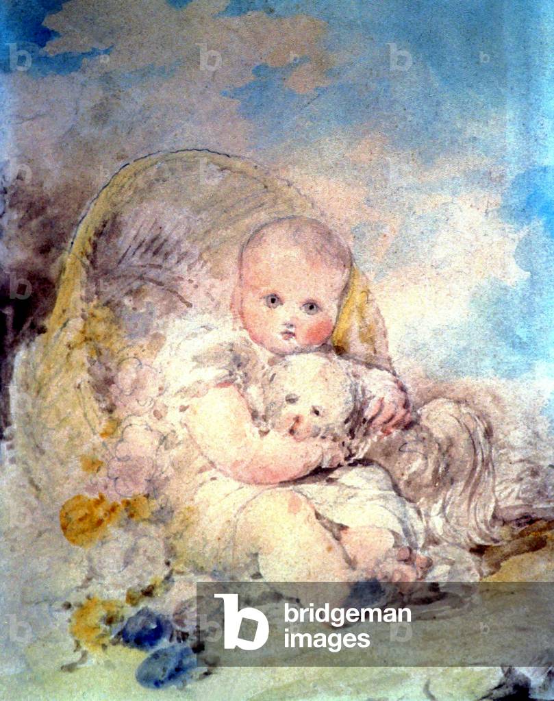 Napoleon II (1811-1832), king of Rome, son of emperor Napoleon 1st and empress Marie Louise, duke of Reichstadt in 1818, here as a child with his dog, watercolor