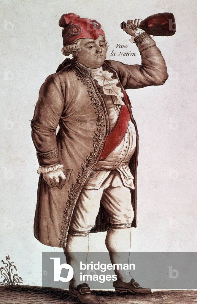 New pact of French king Louis XVI with French people on june 20, 1792, satirical engraving, 18th century