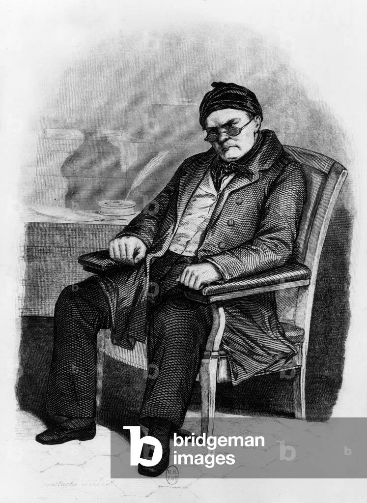 ystere de Paris : Jacques Ferrand, character of book Les mysteres de Paris by Eugene Sue (1842-1843), engraving by Eustache Lorsay