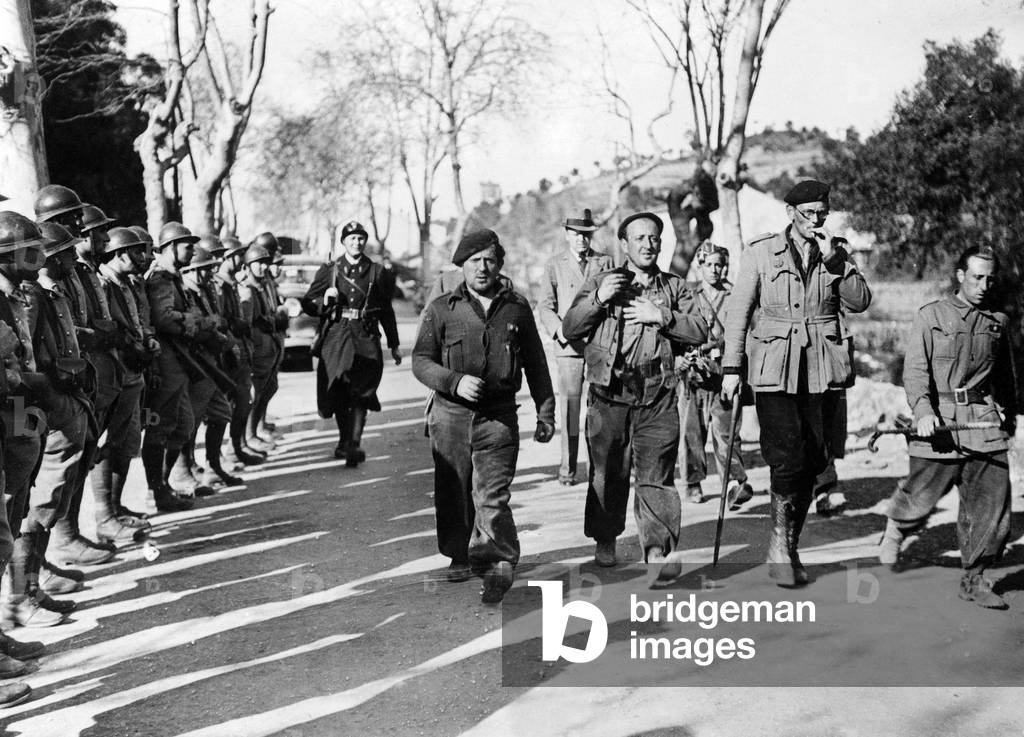 General Juan Bautista Sanchez Gonzalez (anti-francoist)  reviewing french troops after their arrival at Le Perthus, February 10, 1939 during the Spanish civil war
