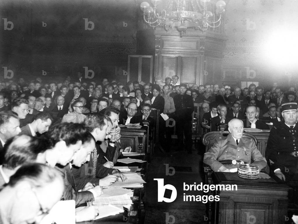 Trial of French marshal Philippe Petain in Paris july-august 1945 : here marshal Petain (on r) the day of opening of the trial on july 23, 1945