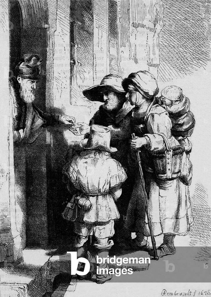 The beggars, engraving by Rembrandt Harmenszoon van Rijn, 1648