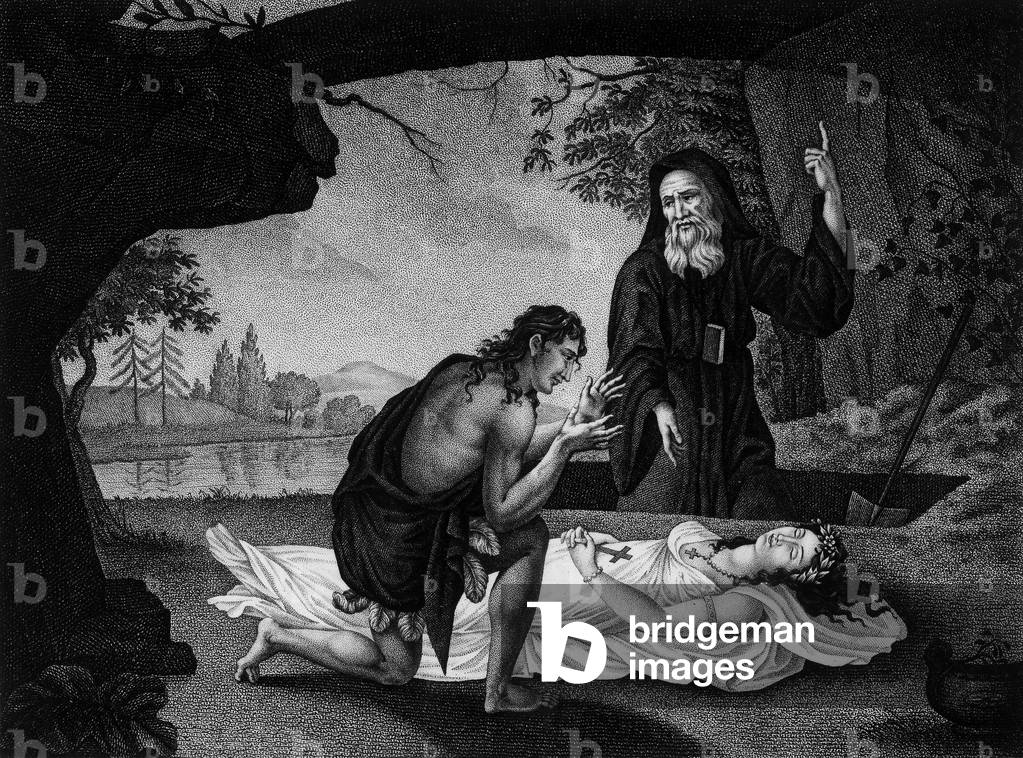 Illustration for novel Atala (1801) by Chateaubriand, engraving