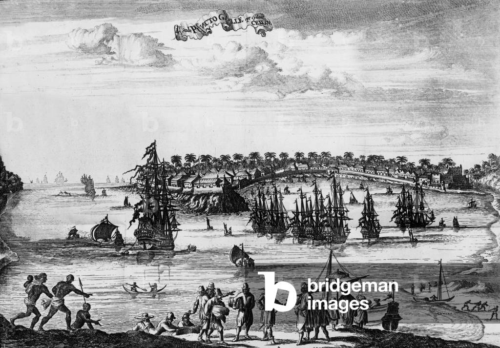 View of Ceylan harbour, India, from a 1688 book about Eastern Indies