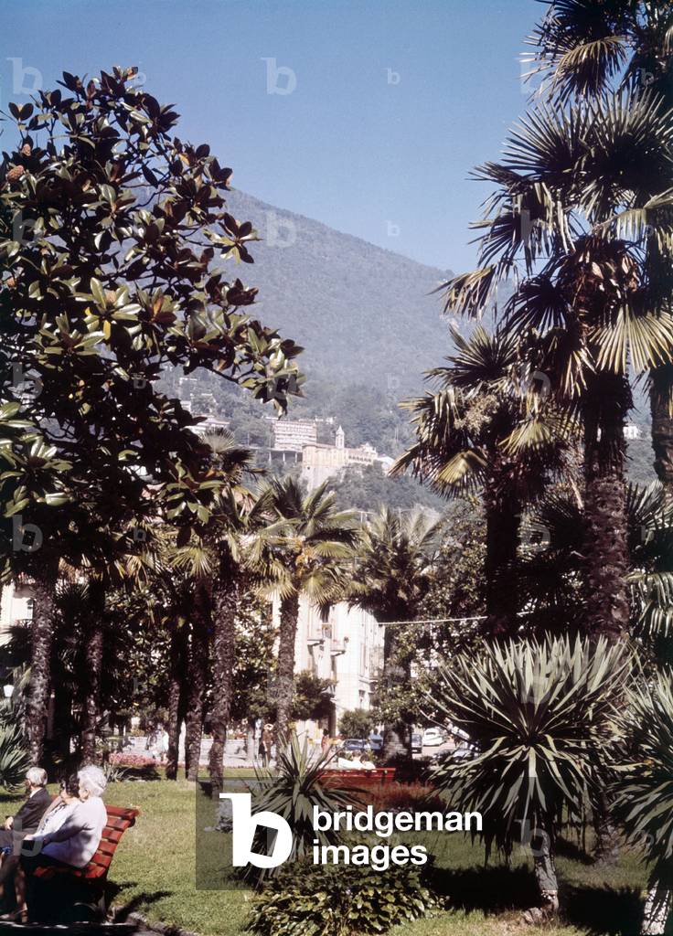 the gardens of Locarno (Switzerland) and in the background the Madonna del Sasso church