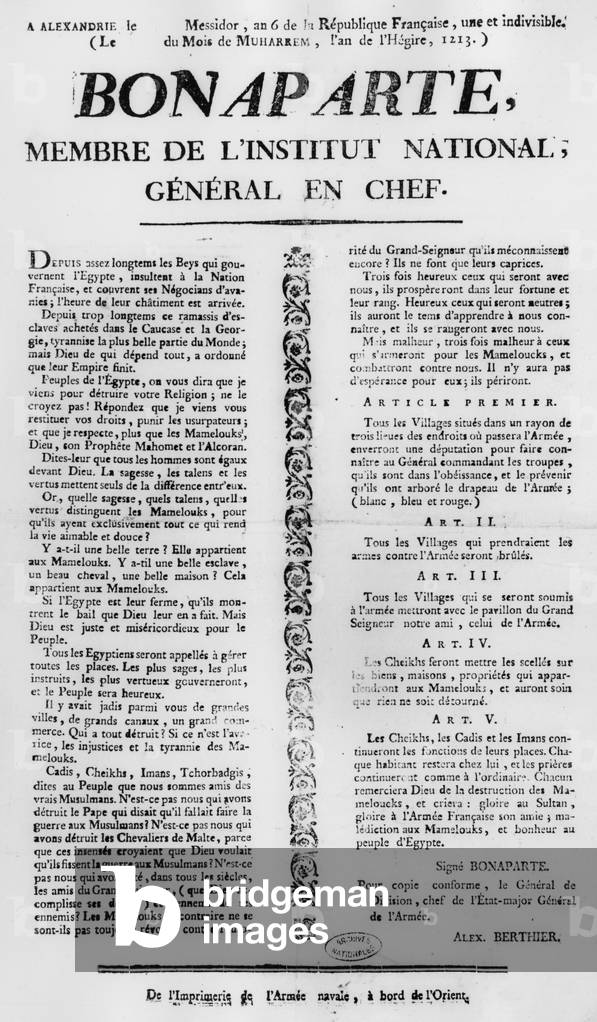 proclamation of Napoleon Bonaparte to egyptians in 1798