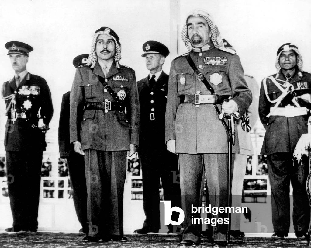 King Abdullah 1st of Jordan (r) and his son Prince Naif (l), England, 1949