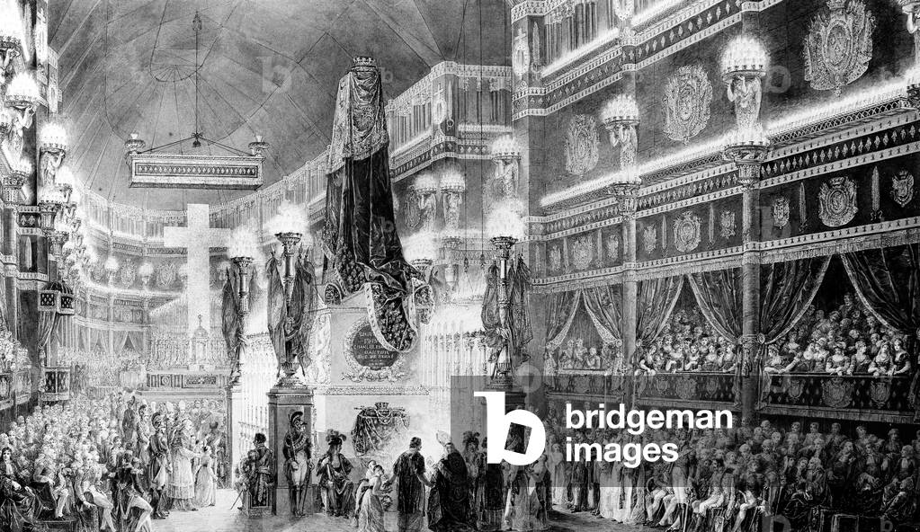 funeral of duke of Berry in Saint Denis church on march 14, 1820, drawing by Jean-Demosthene Dugourc (1749-1825)