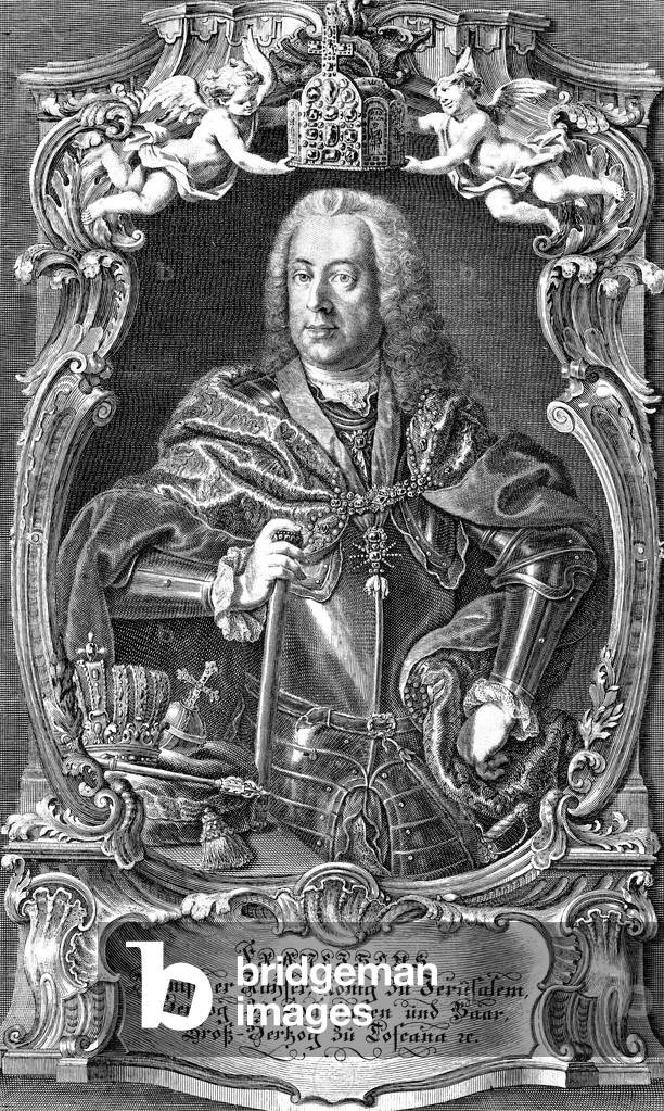 Francois 1st of Habsbourg-Lorraine (1708-1765), emperor of Germany in 1745-1765, Duke of Lorraine under the name of Francois III, husband of MarieTheresed'Autriche, and father of MarieAntoinette, engraving by Windter