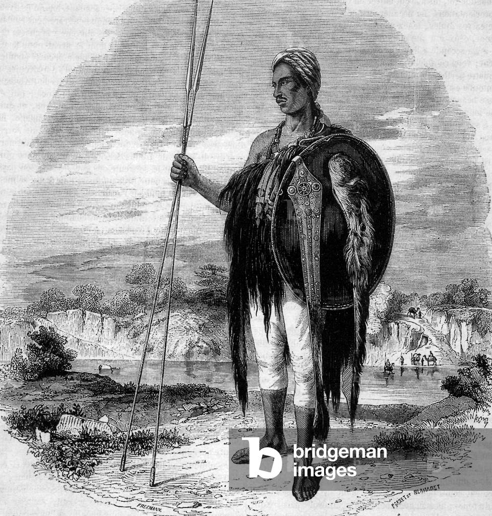 Suit of an Abyssinian warrior, drawing by M. Prisse, 19th century