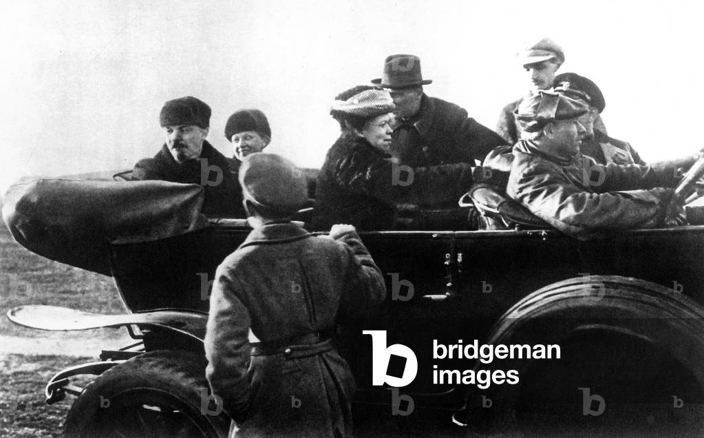 Russian political leader Lenin with his wife, Nadezhda Krupskaya and his sister after military parade in Moscow may 1st, 1918