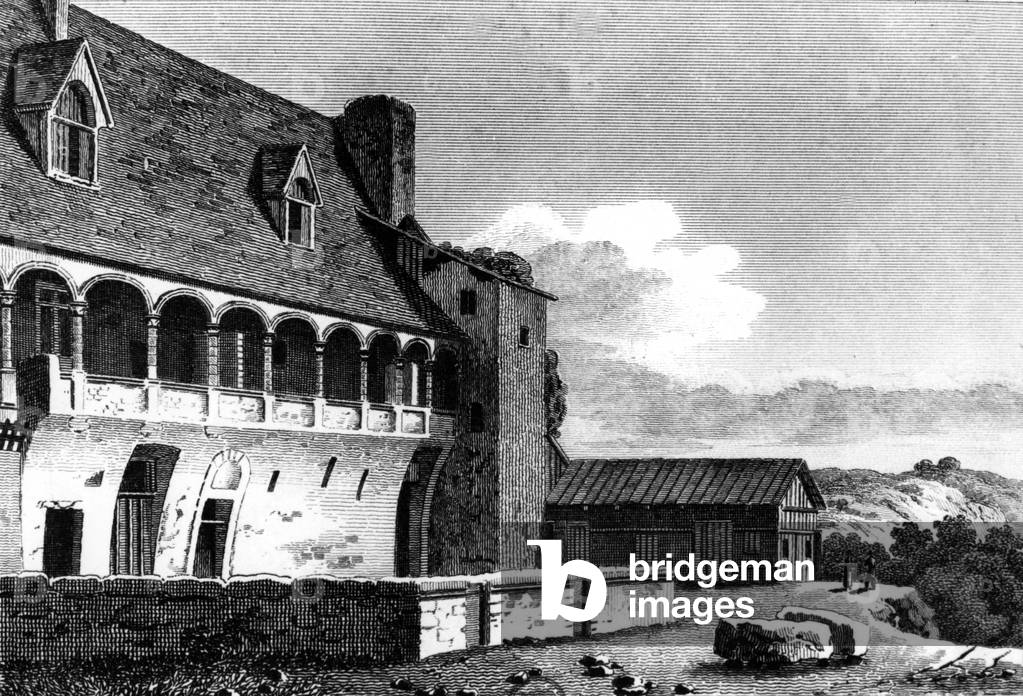 View of the castle of French king Henri IV (Henri de Navarre 1553-1610) in Nerac, south of France, engraving by Baugean after Fieffe