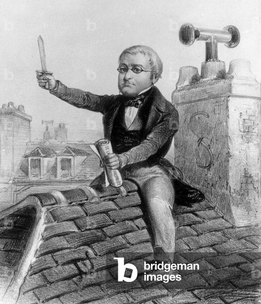 Cartoon of Adolphe Thiers (1797-1877) about his book on property in France, engraving