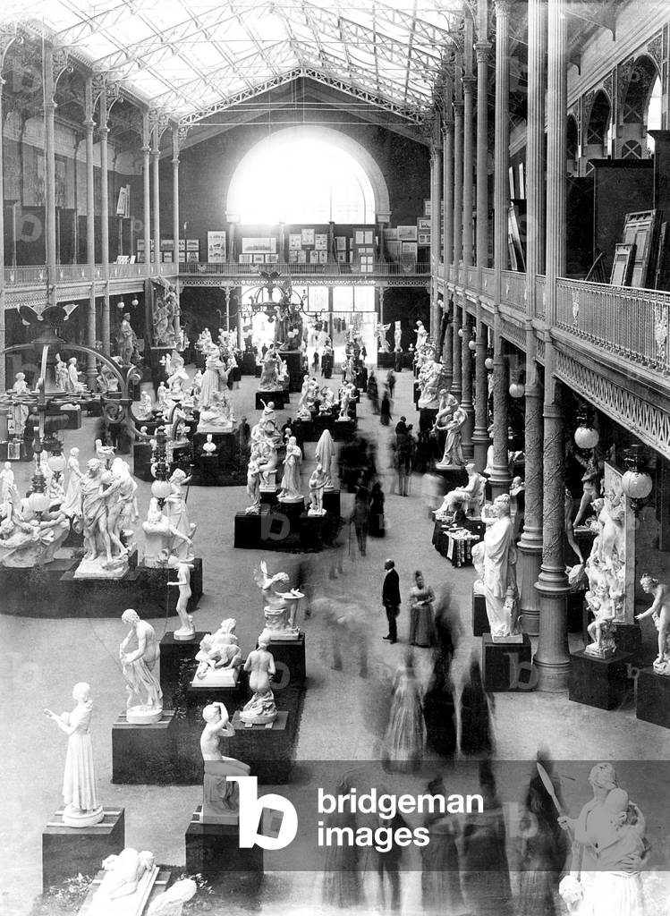 sculptures room at exhibition in Paris c; 1880