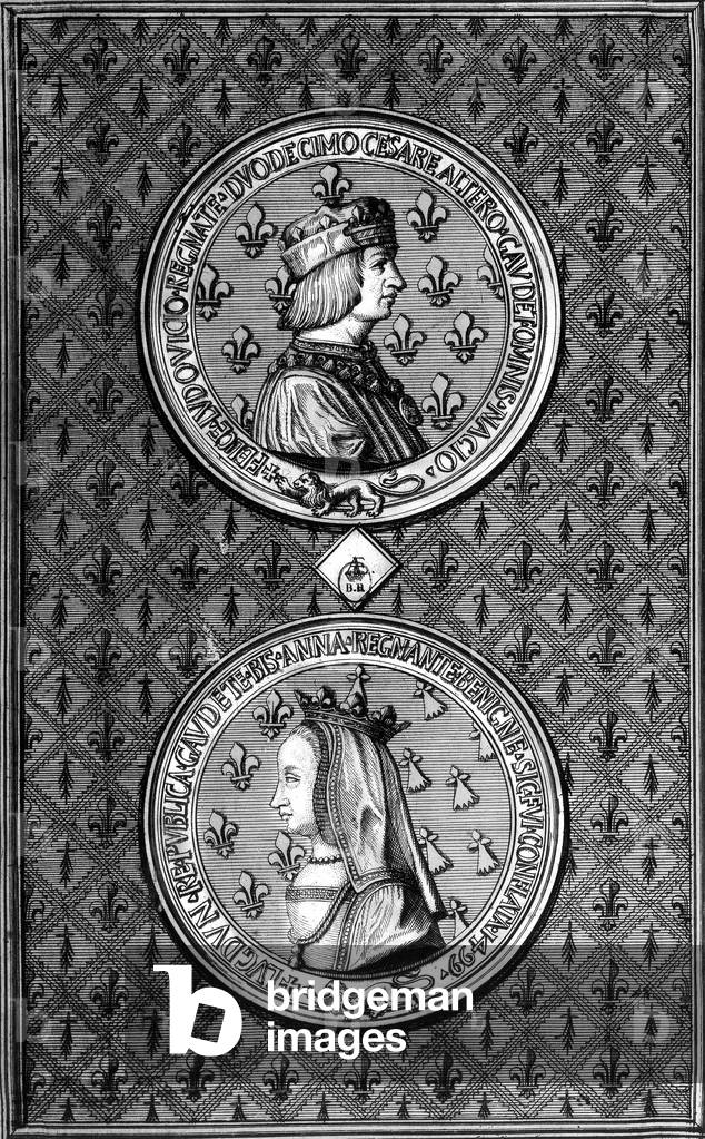 French king Louis XII (1462-1515) and his 2nd wife Anne de Bretagne (1477-1514), engraving