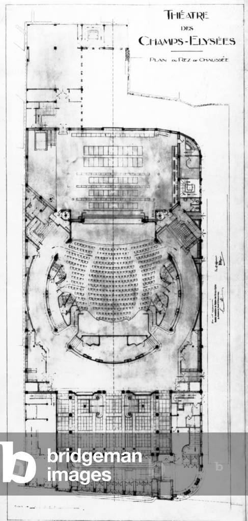 Map of the Theatre des Champs Elysees in Paris built in 1913 by Auguste Perret