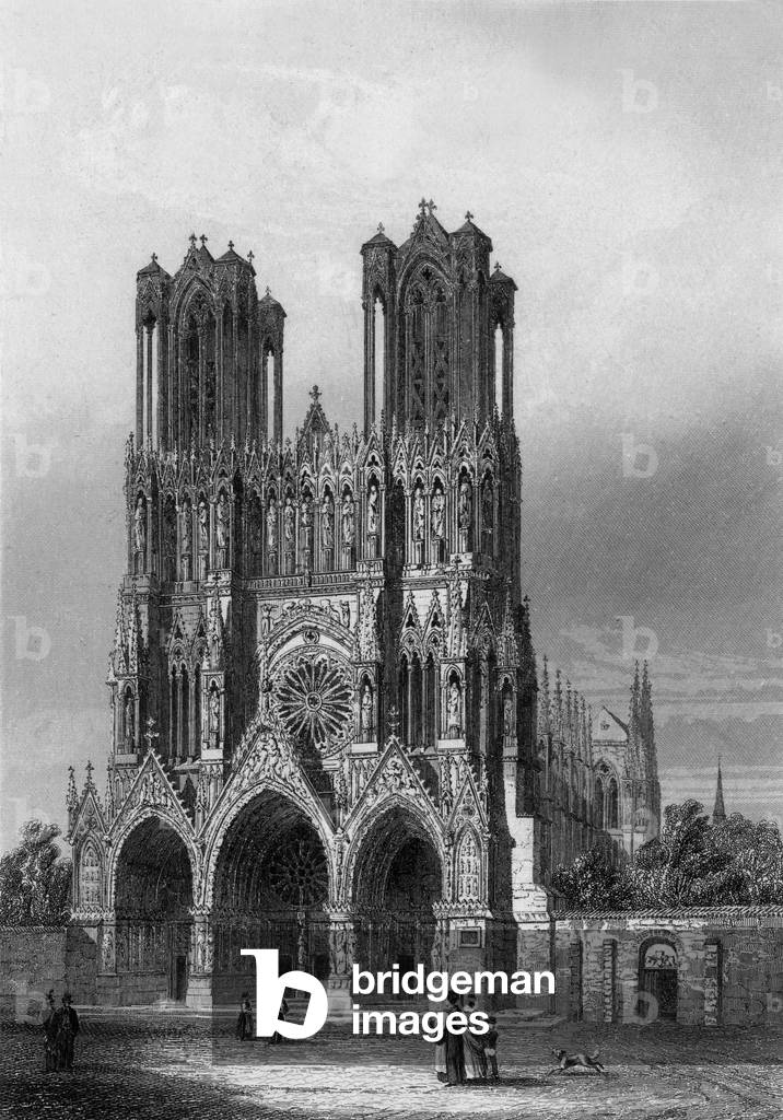 Reims cathedral (built in 13th century), engraving (19th century)