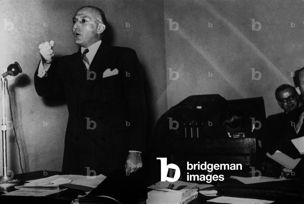 Jean Pierre - Bloch (1905-1999) French socialist politician, resistant, here at meeting of the press in Marseille in the 50's
